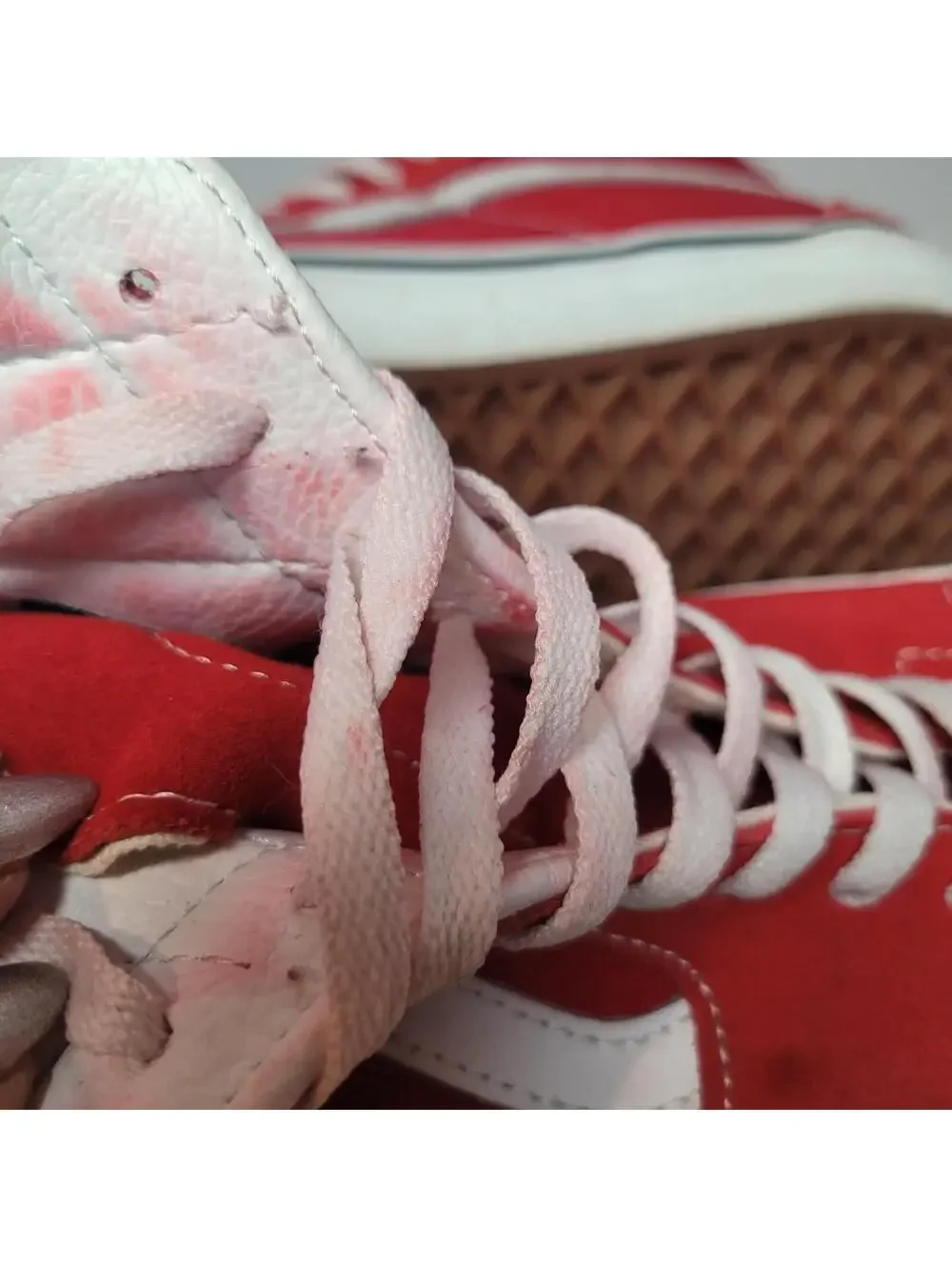 Vans Sk8 High Top Red Suede White Stripe Lace Up Sneakers Men 8.5 Women 10